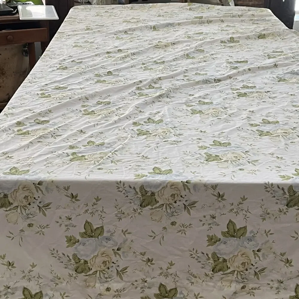 Vintage Ivory & Blue Floral Shabby Chic Flat Sheet 98.5